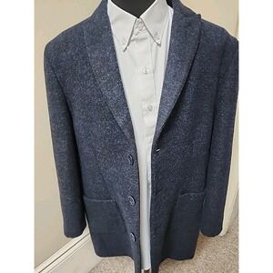 Enzo‎ Tovare Button Coat Wool Blend Lined Overcoat Size 44 Blue Black Heathered